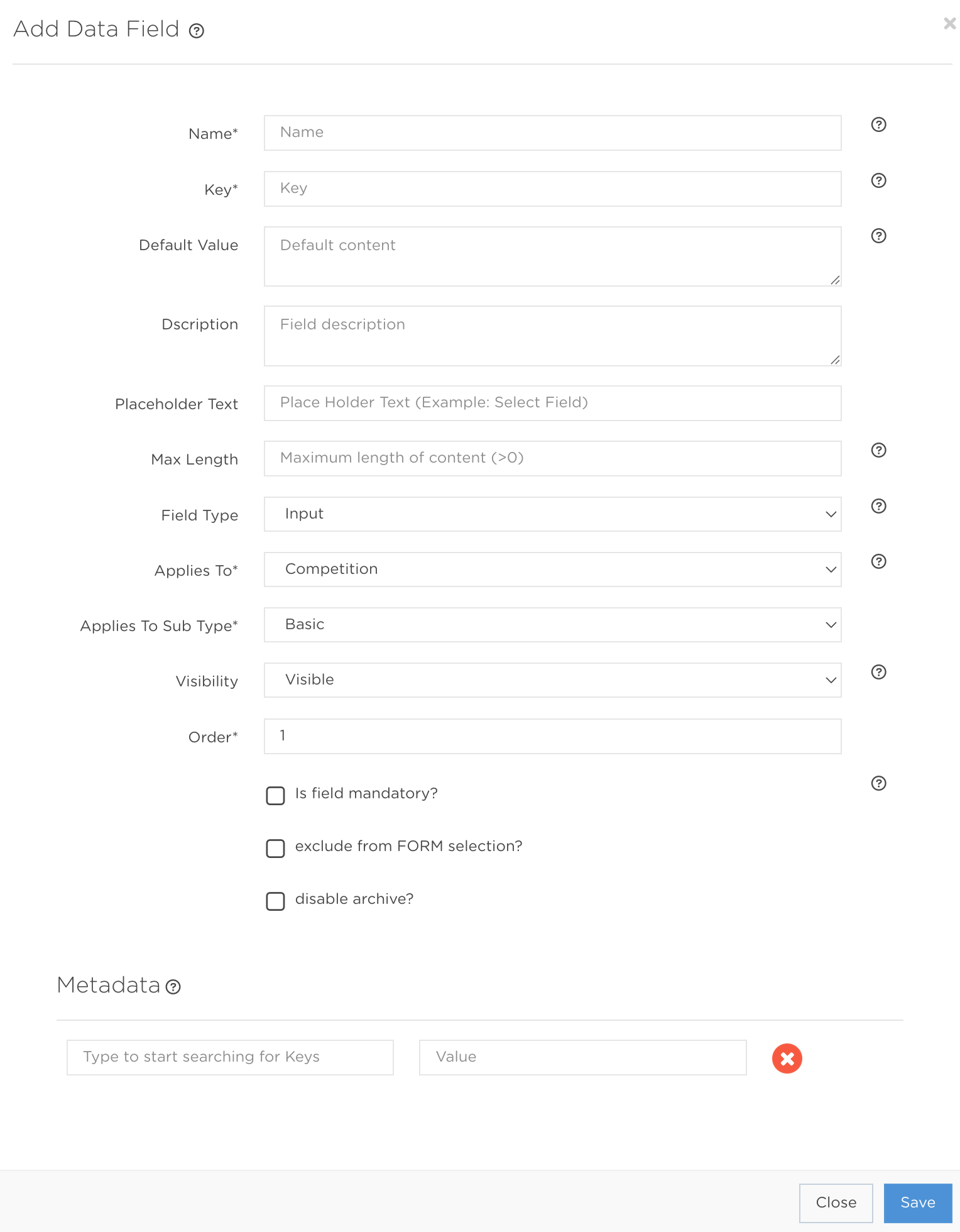 Data Field creation